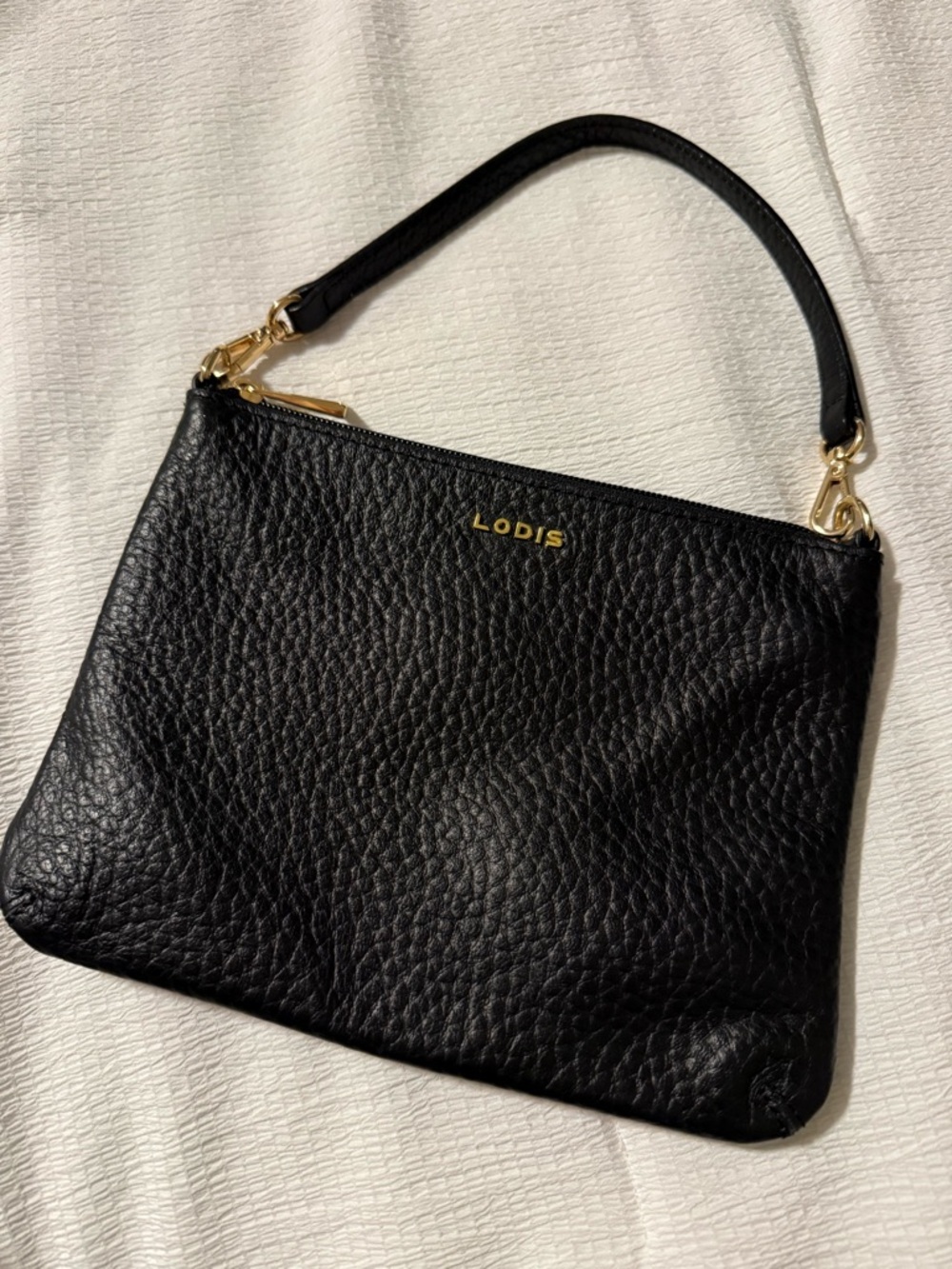 Lodis Emily Slim Profile Black Pebbled Leather Mini Shoulder Bag